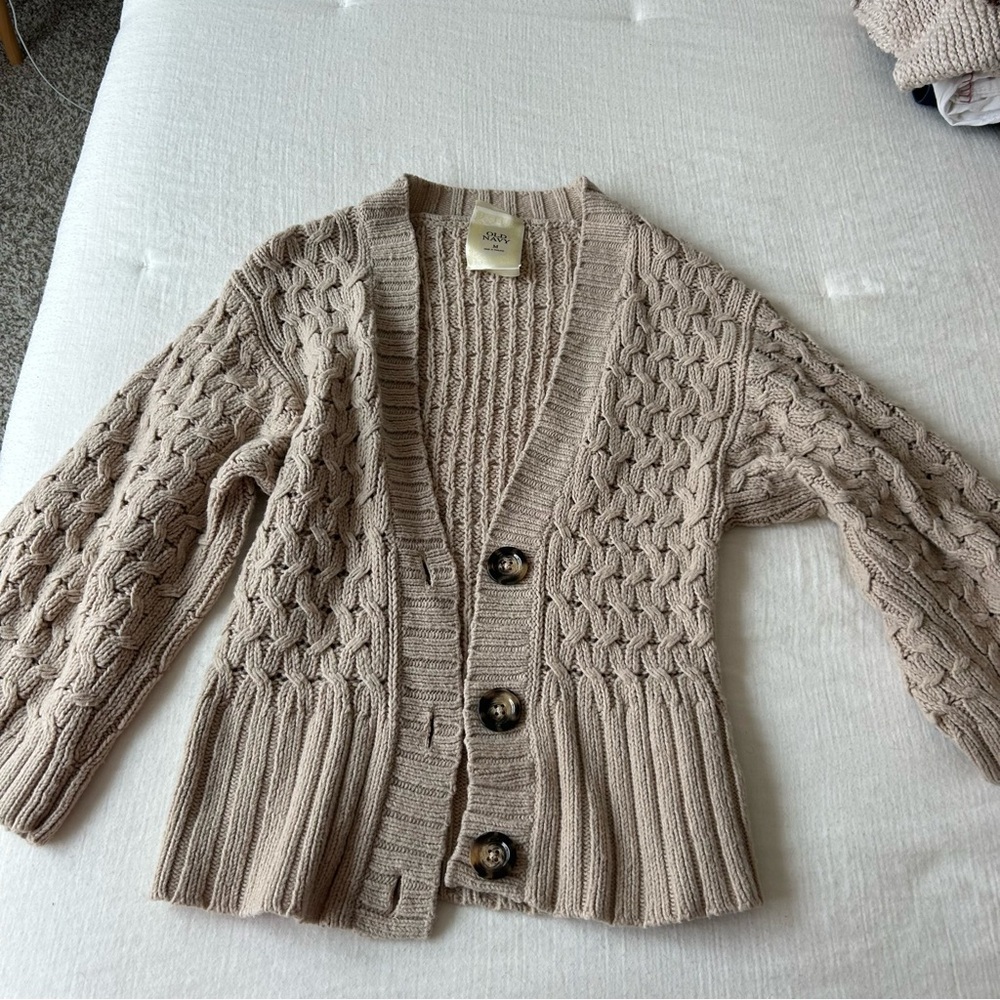 Old Navy Tan Cable Knit Cardigan Sweater